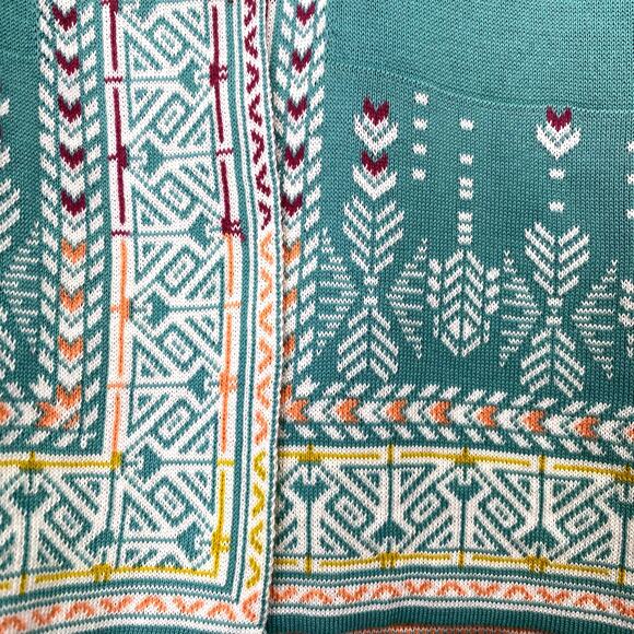 IVKO Woman Intarsia Knit Cardigan Sweater Sz XXL Aqua Alpen Nordic Scandi Girl - Picture 4 of 10